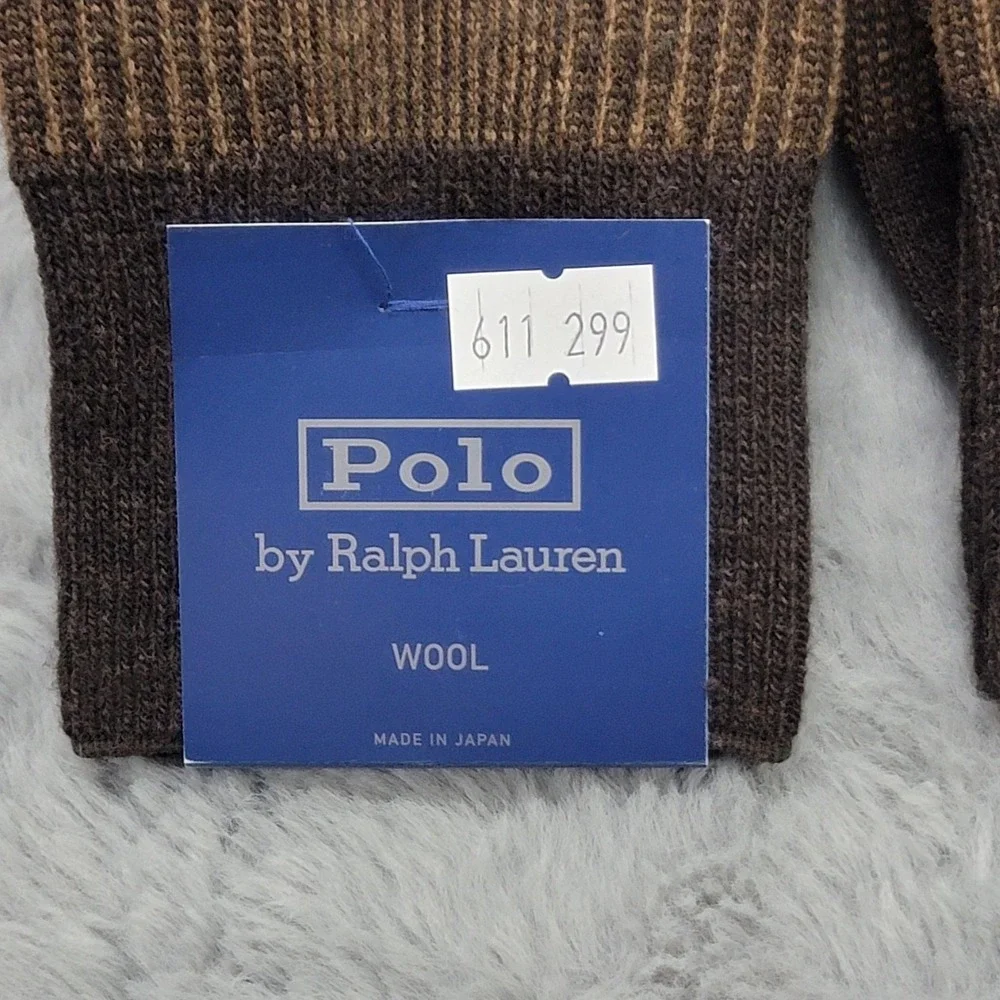 Polo Ralph Lauren Wool Socks Mens 10-13 Brown Check Dress Mid Calf Japan 2 Pairs